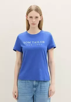 Футболка с принтом MIT LOGO STICKEREI TOM TAILOR, светло-голубой