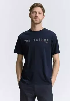 Футболка с принтом MIT LOGO TOM TAILOR, темно-синий