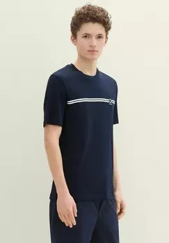 Футболка с принтом MIT LOGO TOM TAILOR DENIM, темно-синий