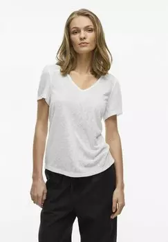 Футболка с принтом MIT V-AUSSCHNITT KURZRMELIGES VILA, слоновая кость