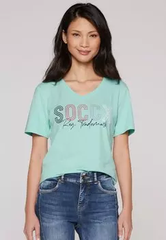 Футболка с принтом MIT V-AUSSCHNITT UND LOGO Soccx, светло-голубой