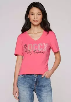 Футболка с принтом MIT V-AUSSCHNITT UND LOGO Soccx, розовый