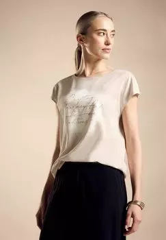 Футболка с принтом Mit Wording Street One, бежевая