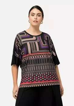 Футболка с принтом MIXED GEOMETRIC WING SLEEVE Ulla Popken, черный