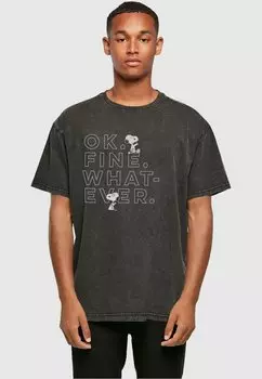Футболка с принтом MNNER PEANUTS OK FINE WHATEVER ACID WASHED HEAVY OV Merchcode, цвет black
