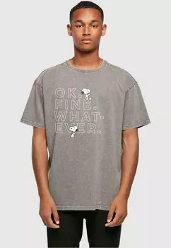 Футболка с принтом MNNER PEANUTS OK FINE WHATEVER ACID WASHED HEAVY OV Merchcode, цвет asphalt