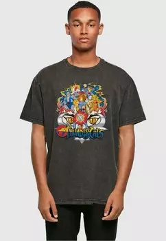 Футболка с принтом MNNER THUNDERCATS-GROUP SHOT ACID WASHED OVERSI ABSOLUTE CULT, черный