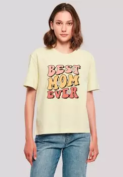 Футболка с принтом MOTHERS DAY BEST MOM EVER RETRO TYPOGRAPHY FLORAL ACCENT F4NT4STIC, желтый