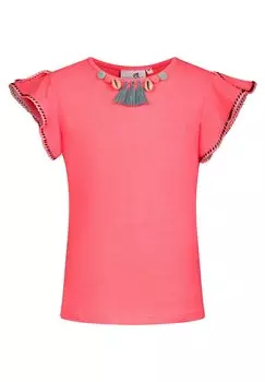 Футболка с принтом MUSCHEL happy girls, цвет neon coral