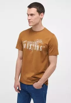 Футболка с принтом Mustang, светло-коричневый