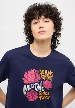Футболка с принтом Mustang, темно-синий