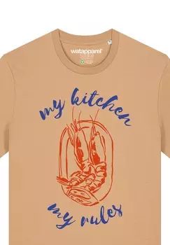 Футболка с принтом MY KITCHEN MY RULES watapparel, бежевый