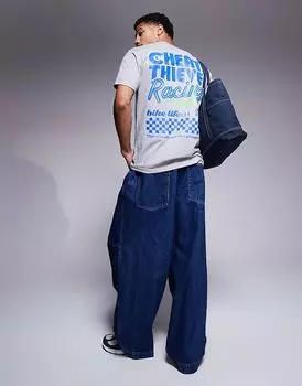 Футболка с принтом на спине 200 г/м2 серого цвета Cheats & Thieves