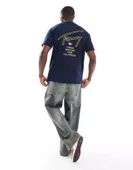 Футболка с принтом на спине в виде городской подписи темно-синего цвета Tommy Jeans