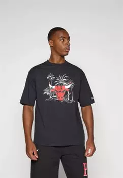 Футболка с принтом NBA CHICAGO BULLS PALM TREE TEE - Club wear New Era, черный
