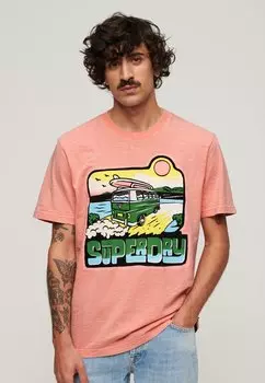 Футболка с принтом NEON TRAVEL GRAPHIC Superdry, розовый