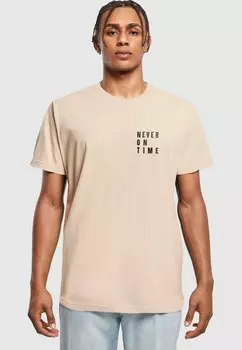 Футболка с принтом Never On Time Merchcode, цвет sand