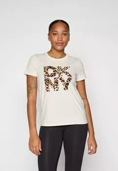 Футболка с принтом NEW YORK STACKED ANIMAL PRINT FLOCKING LOGO SHORT SLEEVE RELAXED FIT CREW NECK DKNY, кремовый