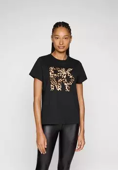 Футболка с принтом NEW YORK STACKED ANIMAL PRINT FLOCKING LOGO SHORT SLEEVE RELAXED FIT CREW NECK DKNY, черный