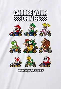 Футболка с принтом NINTENDO SUPER MARIO KART CHOOSE YOUR DRIVER Henry Tiger, белый