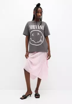 Футболка с принтом NIRVANA PULL&BEAR, темно-серый