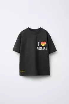 Футболка с принтом nirvana ZARA, антрацитовый серый