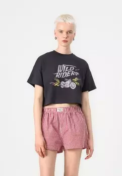 Футболка с принтом NMALENA O NECK SEMICROP Noisy May, серый