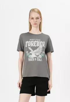 Футболка с принтом NMBRANDY FRONTPRINT Noisy May, серый