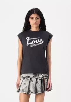 Футболка с принтом NMIDA FOIL O NECK Noisy May, серый