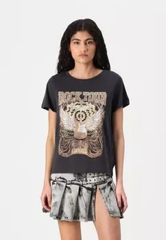 Футболка с принтом NMNATE O NECK WILD Noisy May, серый