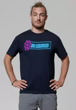Футболка с принтом NO EXCUSES watapparel, темно-синий