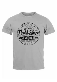 Футболка с принтом NORTH SHORE LONGBOARD RETRO SURF MOTIV WELLENREIT Neverless, светло-серый