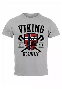 Футболка с принтом NORWAY NORWEGEN FLAGGE WIKINGER NORDISCH F Neverless, серый