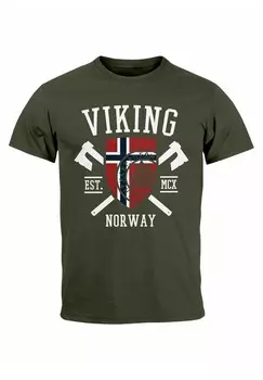 Футболка с принтом NORWAY NORWEGEN FLAGGE WIKINGER NORDISCH F Neverless, зеленый