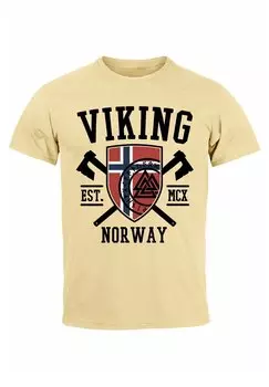 Футболка с принтом NORWAY NORWEGEN FLAGGE WIKINGER NORDISCH F Neverless, песочный