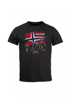 Футболка с принтом NORWEGEN FLAGGE BERGE DISCOVER OUTDOOR FASHION STREETSTYLE Neverless, черный
