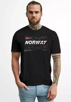Футболка с принтом NORWEGEN FLAGGE SCHRIFTZUG NORWAY EXPLORER ADVENTURE SKANDINAVIEN FASHION STREETSTYLE Neverless, черный