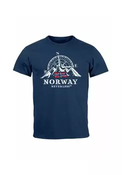 Футболка с принтом NORWEGEN FLAGGE SKANDINAVIEN NORDISCH KOMPASS FASHION STREETSTYLE Neverless, синий