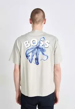 Футболка с принтом NUMBERS BOSS, бежевый