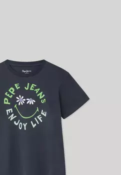 Футболка с принтом ODA Pepe Jeans, темно-синий