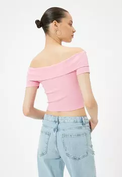 Футболка с принтом OFF SHOULDER CROP Koton, розовый