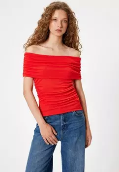 Футболка с принтом OFF SHOULDER Koton, красный