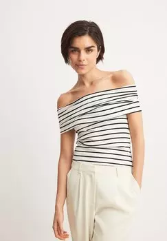 Футболка с принтом OFF-SHOULDER NA-KD, слоновая кость