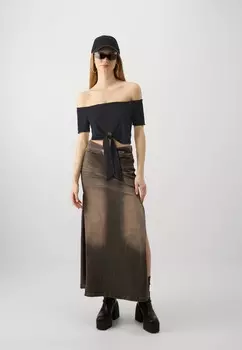 Футболка с принтом OFF SHOULDER WITH FRONT KNOT Even&Odd, черный