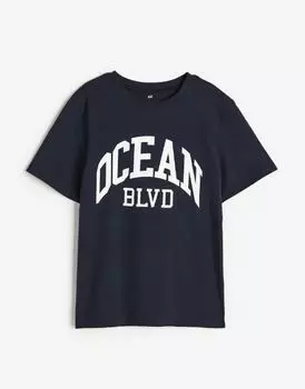 Футболка с принтом океан H&M Ocean Blvd Printed, темно-синий