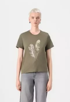 Футболка с принтом ONLKITA LIFE FEATHERS ONLY, хаки