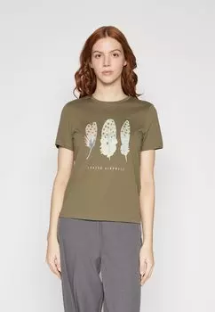 Футболка с принтом ONLKITA LIFE FEATHERS TOP ONLY, темно-зеленый