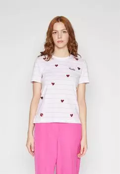 Футболка с принтом Onlkita Life Heart Top Box ONLY, цвет bright white print/voila
