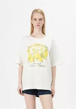 Футболка с принтом ONLROSIE OVERSIZE TEE ONLY, кремовый