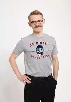 Футболка с принтом ORIGINAL & UNRESTORED REGRET Henry Tiger, цвет Mottled Light Grey